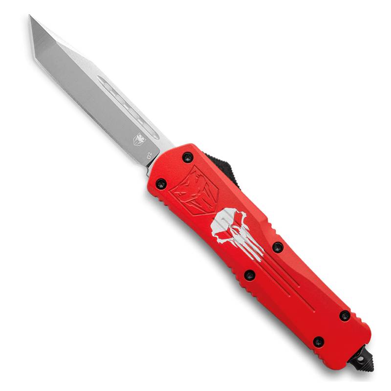 CoBRATec Large Red Punisher Tanto OTF Knife Non-Serrated