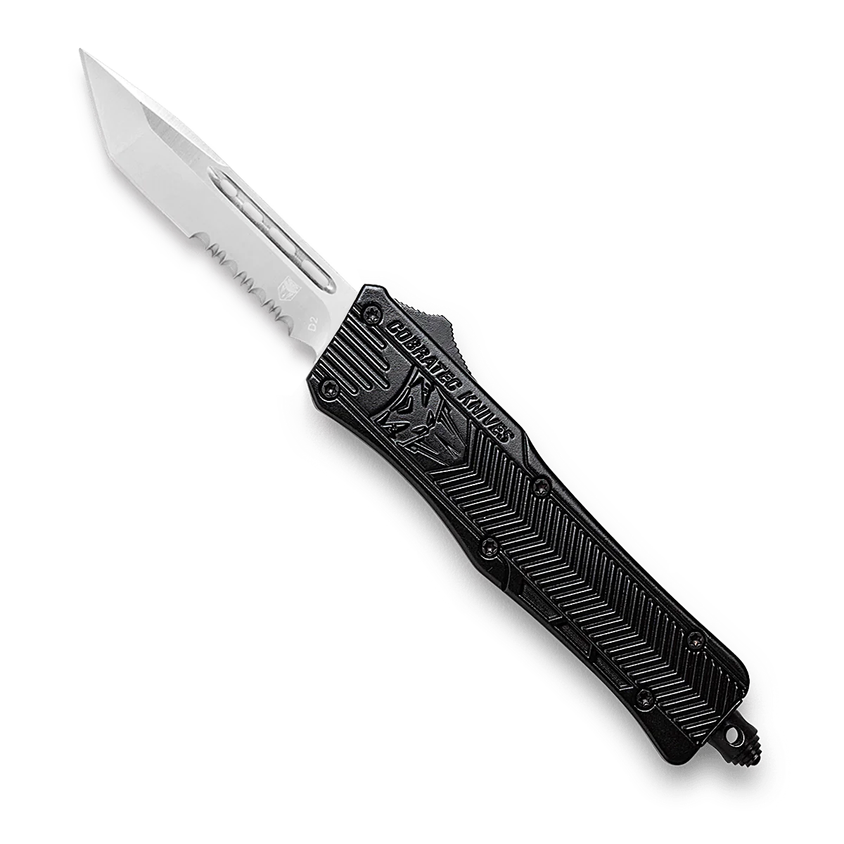 CoBRATec Small Black Tanto OTF Knife Serrated