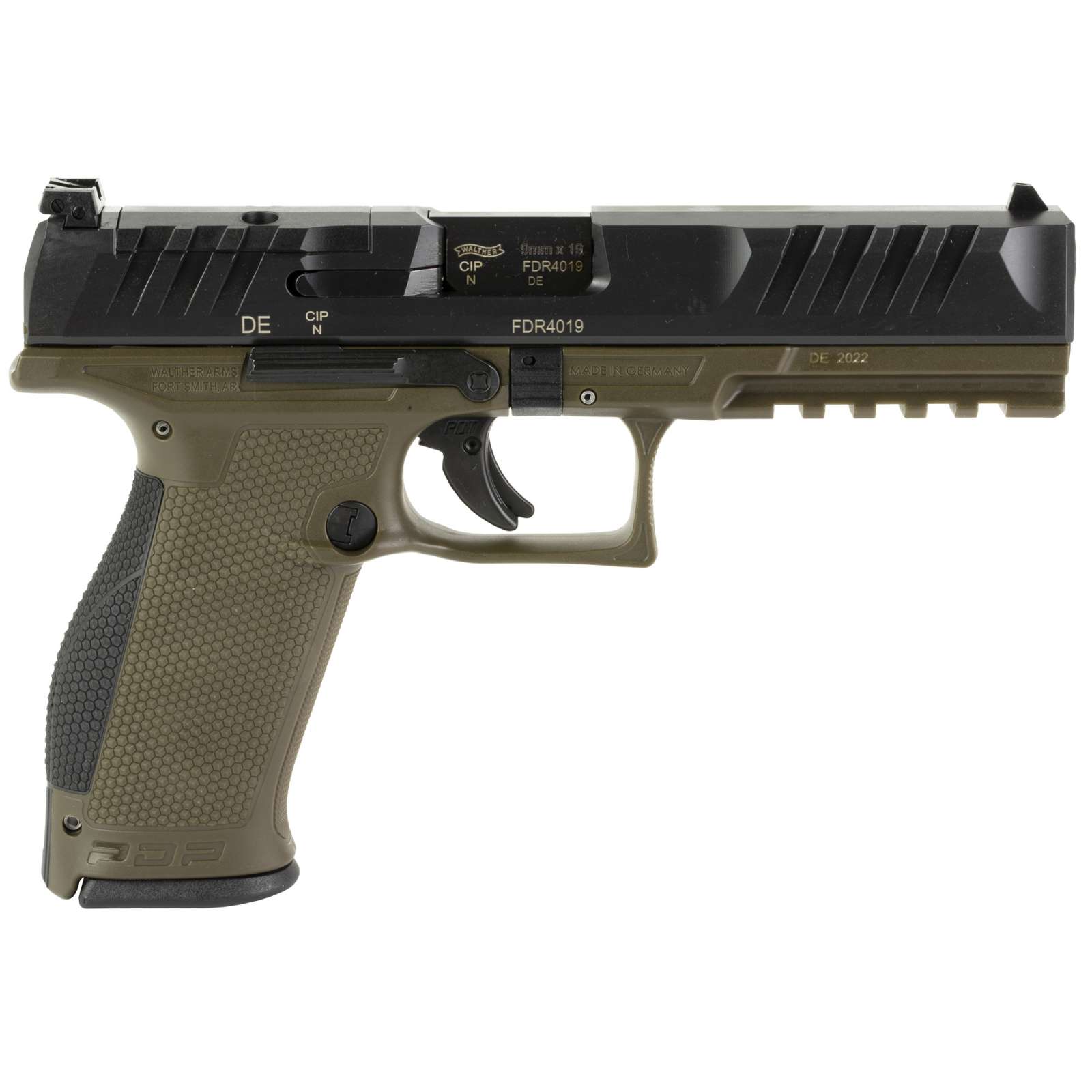 dWALTHER PDP 9MM FS 5" PSTL GRN/BLK 2-18RD MAGS