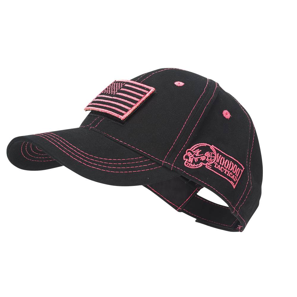 Voodoo Tactical Classic Cap with Removable Flag Patch Black with Pink Stitching
