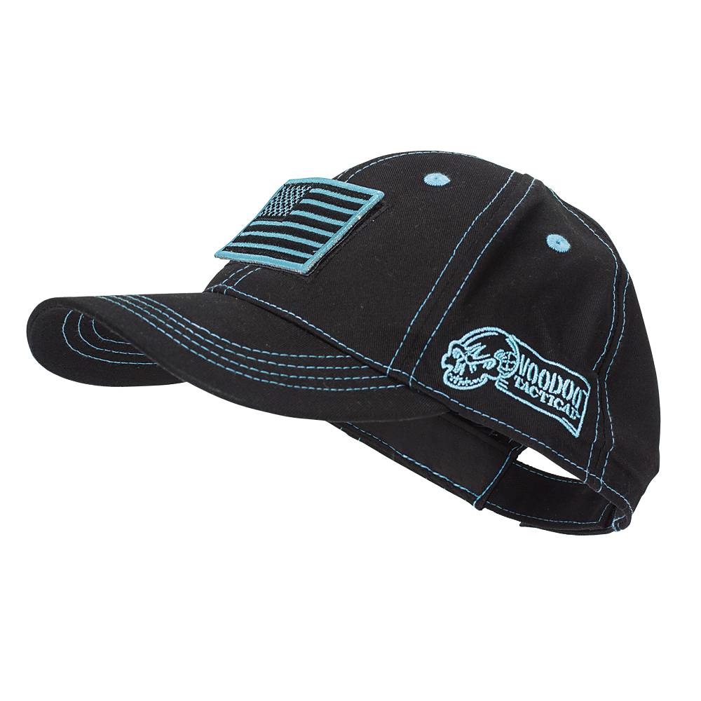 Voodoo Tactical Classic Cap with Removable Flag Patch Black with Teal Stitching