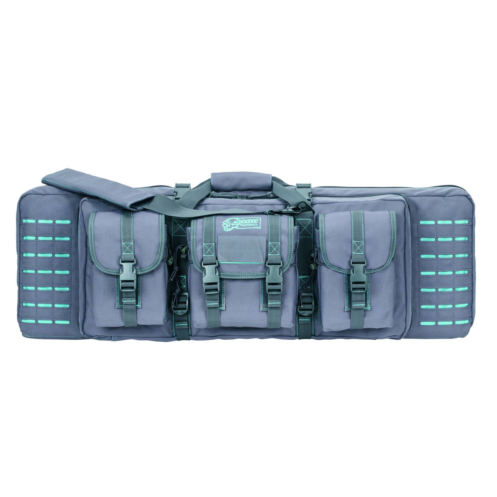 Voodoo Tactical 36-Inch Padded Weapons Case with Die Cut MOLLE - Gray/Teal Stitching