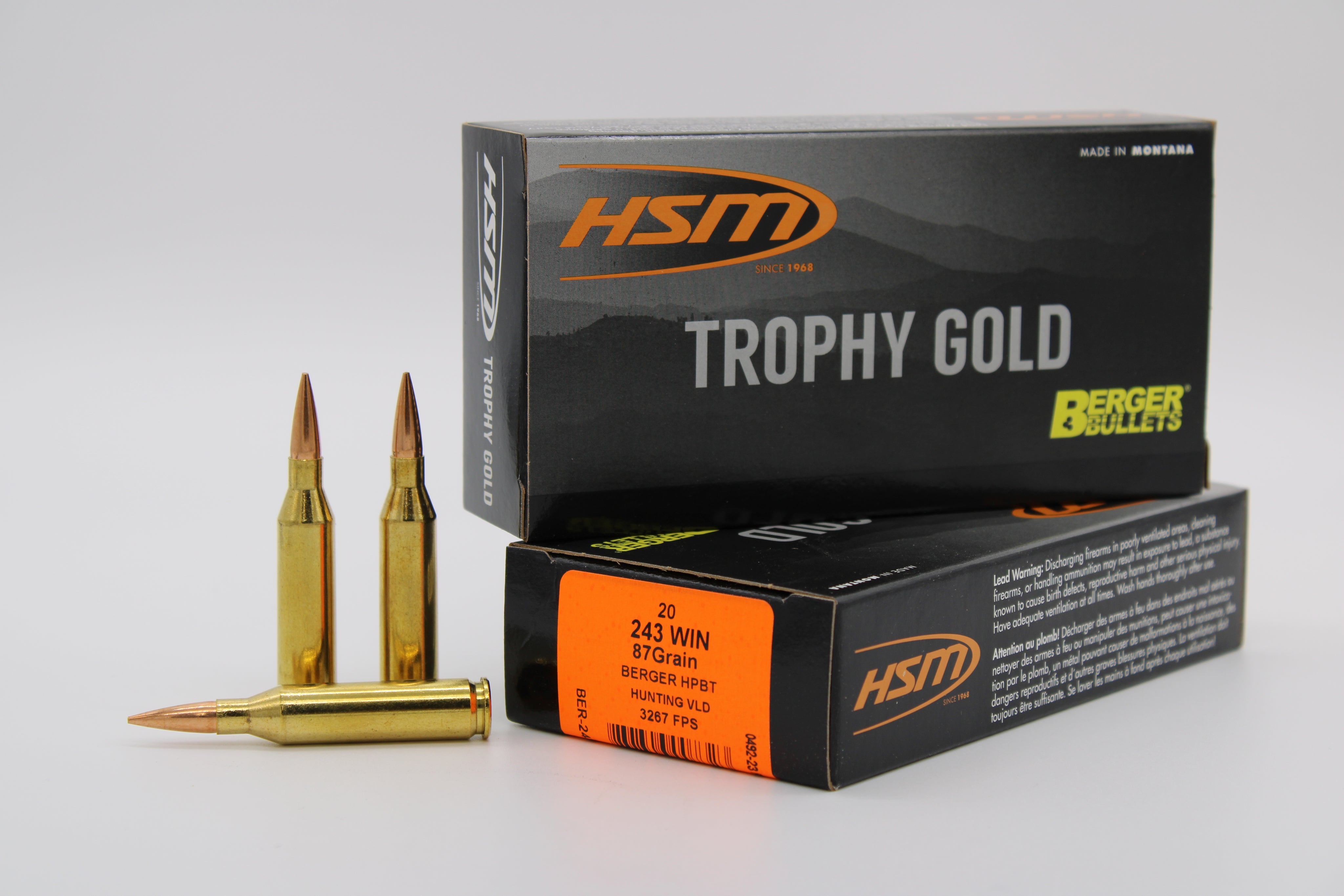 HSM BER24387VLD Trophy Gold Berger Hybrid Tactical Open Tip Match  87 Grain .243 Winchester