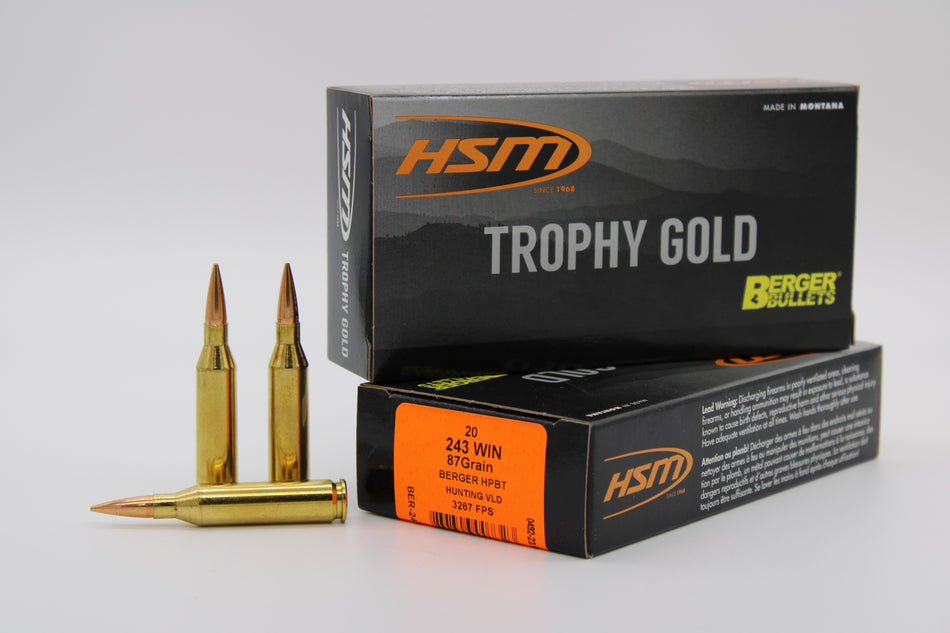 HSM BER24387VLD Trophy Gold Berger Hybrid Tactical Open Tip Match  87 Grain .243 Winchester