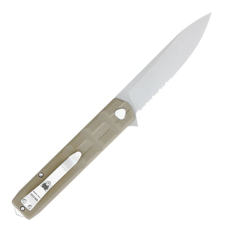CobraTec Kuzio Tan G10 3.25" Drop Point Serrated OTF Knife