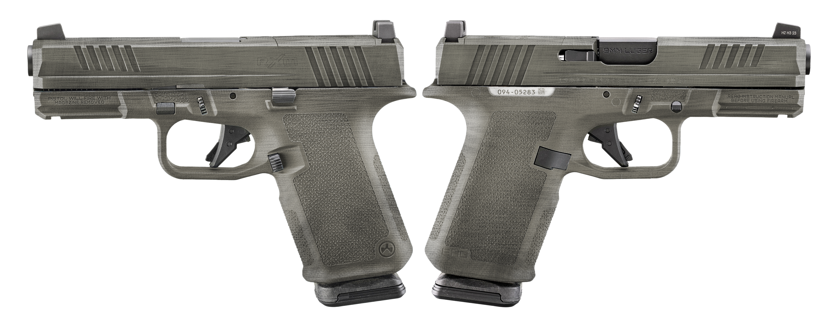 RUGER RXM 9MM PISTOL 4" BBL BATTLE WORN FINISH, MAGPUL EHG, O.R. 2-15RD MAGS