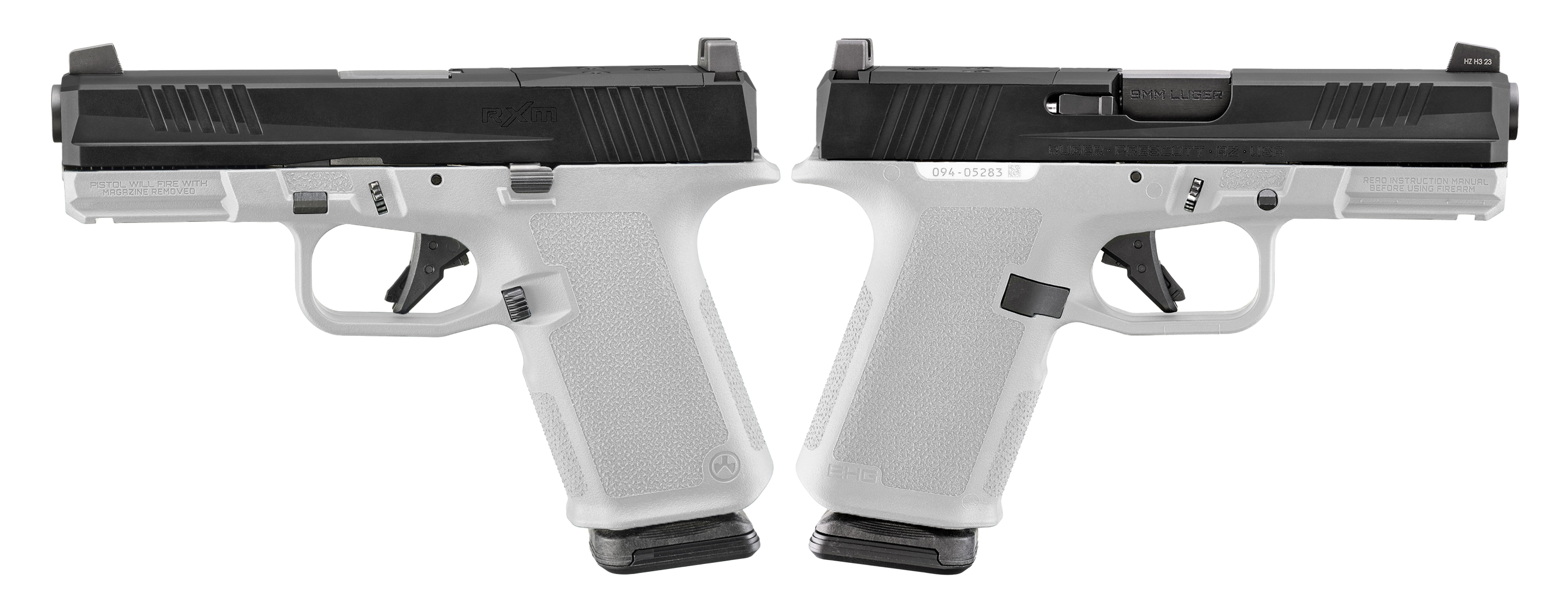 RUGER RXM 9MM PISTOL 4" BBL WHITE, MAGPUL EHG, O.R. 2-15RD MAGS