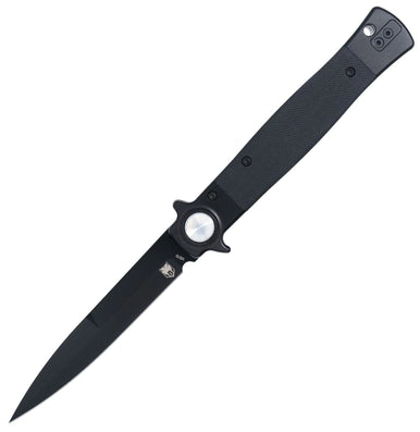 CobraTec Stiletto Button Lock Folding Knife Black G-10 Handle Black Blade