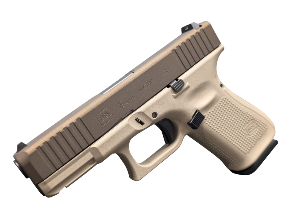 GLOCK 19 GEN 5 FS TAN/BRONZE TWO TONE 9MM PISTOL 4.02" FXD 5.5lb 3-15RD MAGS