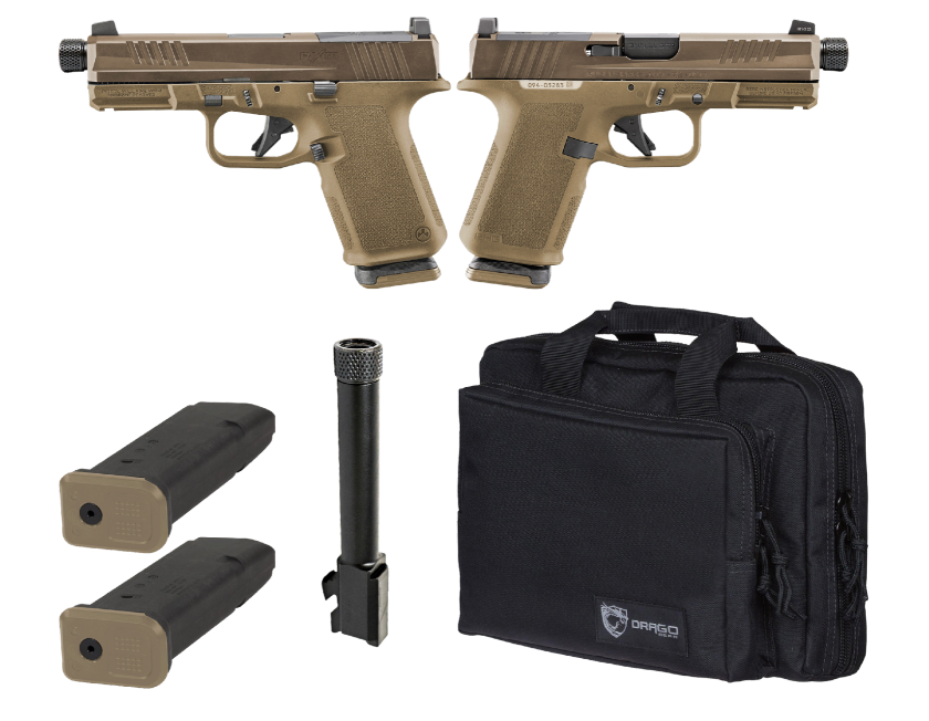 RUGER RXM TACTICAL BUNDLE 9MM PISTOL 4" THREADED, 2 TONE FDE O.R. RANGE BAG, 2-15RD MAGS
