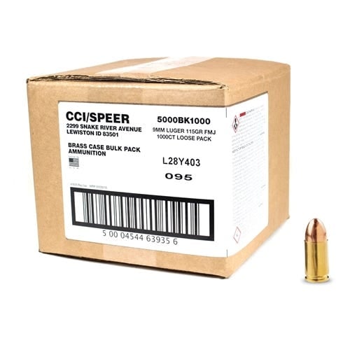 CCI Blazer Brass Handgun Ammunition 9mm Luger 115 grain FMJ Loose Pack