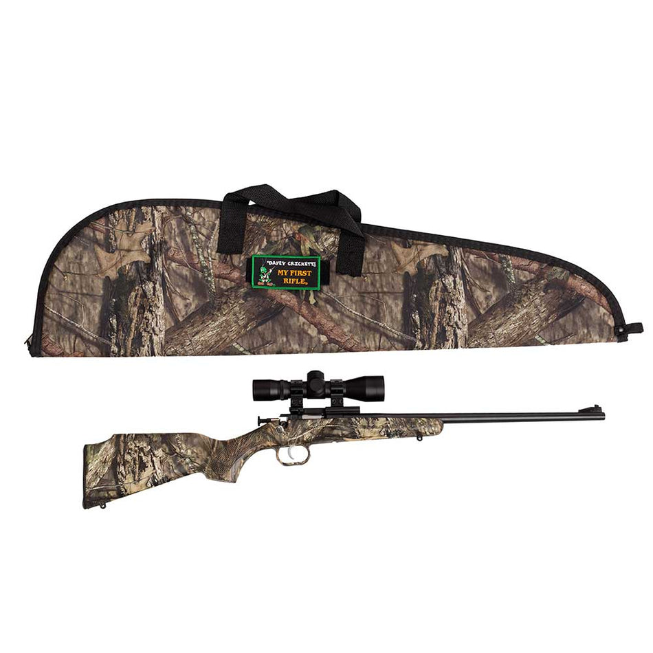 Crickett KSA2163BSC Youth Package 22 LR 1rd 16.12" Blued Barrel/Receiver, Mossy Oak Break-Up Synthetic Stock, Rebounding Firing Pin Safety Includes 4x32mm Scope, Scope Mount & Soft Case
