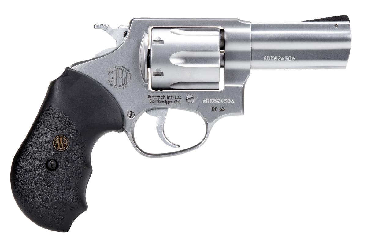 Rossi 2RP639 RP63 Small Frame 357 Mag 6 Shot, 3" Satin Stainless Steel Barrel, Cylinder & Frame, Black Textured Rubber Grip, Hammer Block Safety, Exposed Hammer
