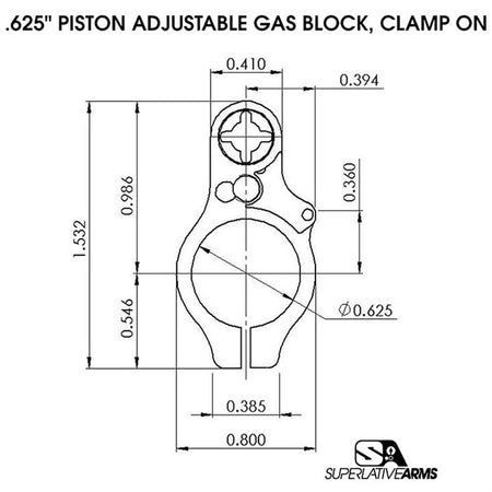 AR-15 Adjustable Piston System with Clamp 0.625" Block Right Hand