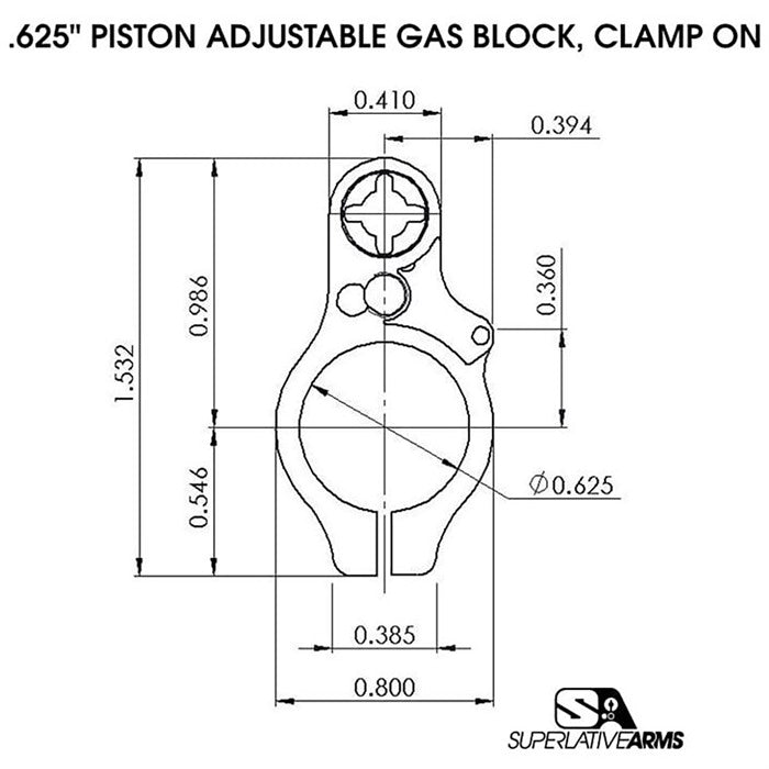 AR-15 Adjustable Piston System with Clamp 0.625" Block Right Hand