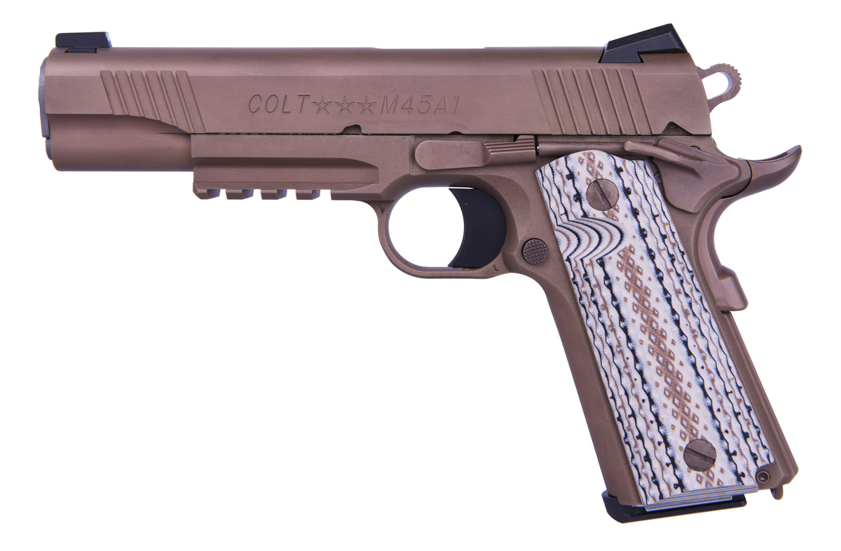 Colt Mfg O1070M45 M45AI Marine 1911 45 ACP 7+1 5" Stainless National Match Barrel, Brown Decobond Serrated Stainless Steel Slide & Frame w/Picatinny Rail, Desert Tan G10 Grip, Ambidextrous