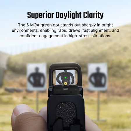 Osight SE Green Dot 6 MOA Enclosed Emitter Optic with RMSc Footprint and Side-Loading Battery