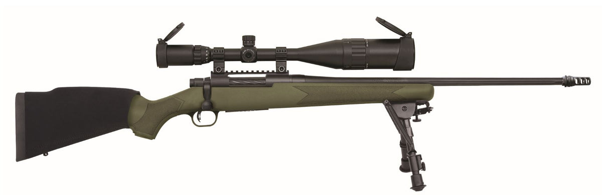 Mossberg 28122 Patriot Night Train 300 Win Mag Caliber with 3+1 Capacity, 24" Barrel, Matte Blued Metal Finish, OD Green Stock Right Hand Includes 6-24x50mm Scope & Bipod