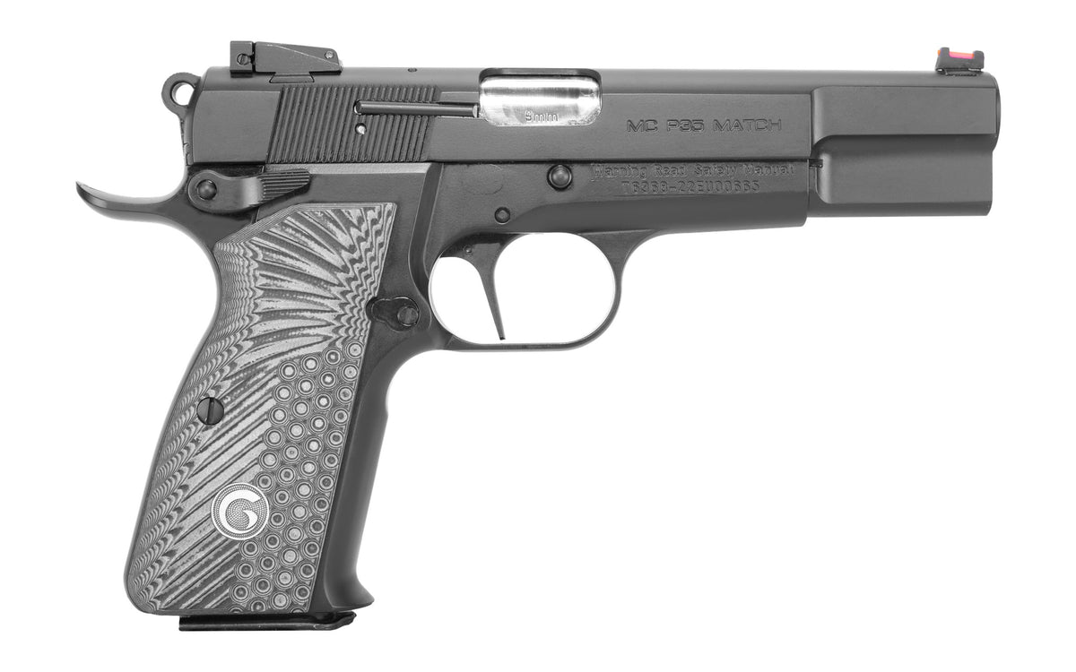 EAA GIRSAN 390465 MCP 35 Match 9mm Luger 15+1, 4.87" Stainless Steel Barrel, Matte Black Serrated Slide, Matte Black Steel Frame w/Beavertail, Black/Gray Checkered Grip, Ambidextrous