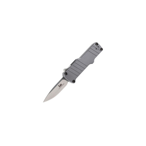 HK Micro Incursion 1.95in OTF Automatic Clip Point Blade Gray Aluminum Frame