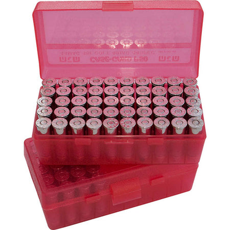 MTM Flip Top Ammo Box 380 ACP 50 Rounds Clear Red