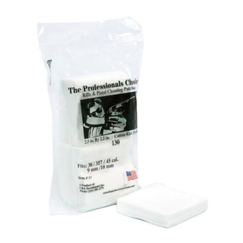 Cotton Knit 2x2" Square Cleaning Patches .38/.357/9mm/10mm, 130-Count Bag