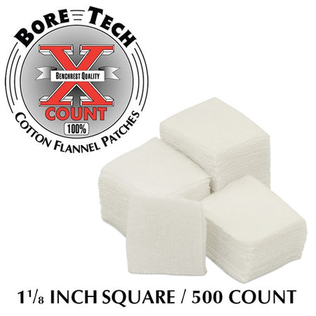 Bore Tech X-Count 1-1/8" Square Cotton Flannel Cleaning Patches 500/Bag