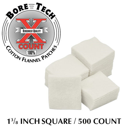 Bore Tech X-Count 1-3/8" Square Cotton Flannel Cleaning Patches 500/Bag