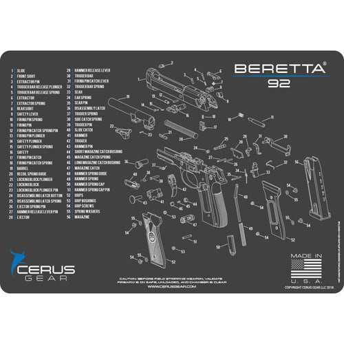 Beretta 92 Schematic Gun Cleaning Mat - Charcoal Gray