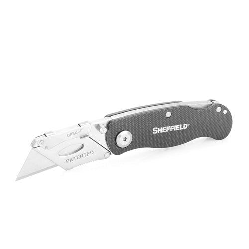 Sheffield Ultimate Lock Back Utility Knife Black Aluminum Handle with Belt Clip