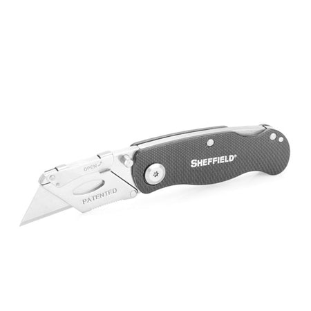 Sheffield Ultimate Lock Back Utility Knife Black Aluminum Handle with Belt Clip