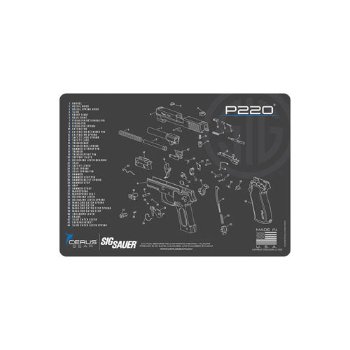 Sig Sauer P220 Schematic Handgun Cleaning Mat 12x17 Gray