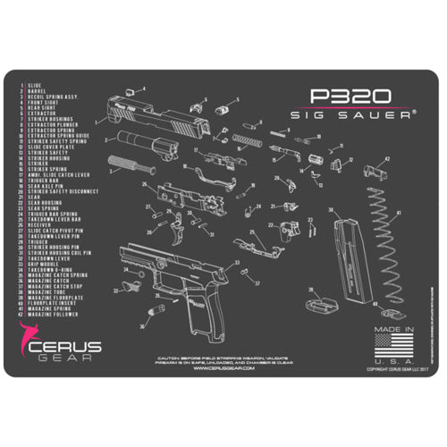 SIG P320 Schematic Gun Cleaning Mat - Charcoal Gray/Pink