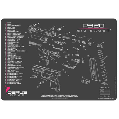 SIG P320 Schematic Gun Cleaning Mat - Charcoal Gray/Pink