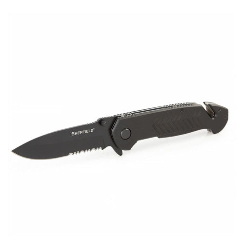 Sheffield Alloy Moab 3.5in Auto Emergency Folding Knife with Glass Breaker and Belt Cutter