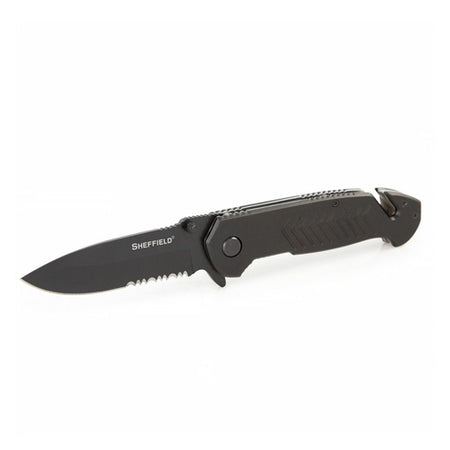 Sheffield Alloy Moab 3.5in Auto Emergency Folding Knife with Glass Breaker and Belt Cutter