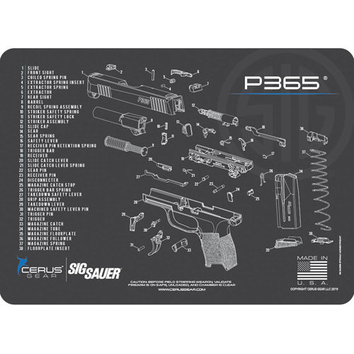 SIG Sauer P365 Licensed Schematic Gun Cleaning Mat - Gray