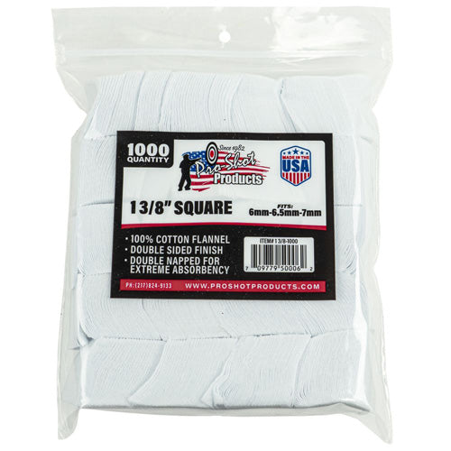Cotton Flannel Gun Cleaning Patches 1-3/8" Square, 1000-Count for 6-7mm