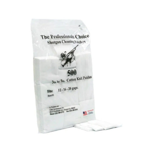 Cotton Knit 3x3" Square Shotgun Cleaning Patches 12/16/20 Gauge, 500-Count Bag