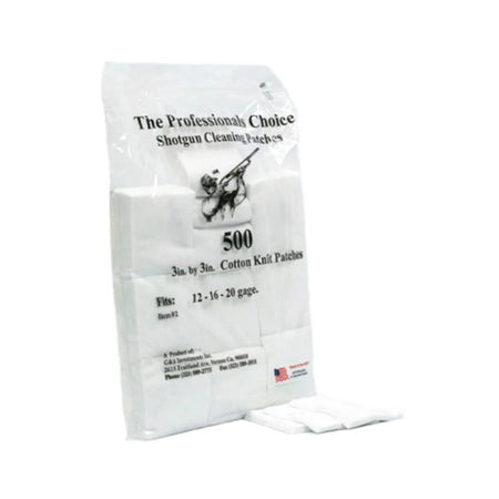 Cotton Knit 3x3" Square Shotgun Cleaning Patches 12/16/20 Gauge, 500-Count Bag