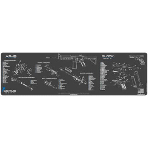 AR-15 and Glock Combo Schematic Cleaning Mat Charcoal Gray 14x48