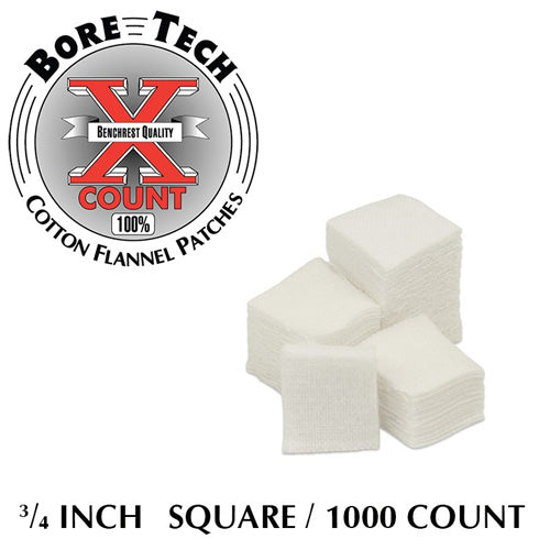 Bore Tech X-Count 3/4" Square Cotton Flannel Cleaning Patches 1000/Bag