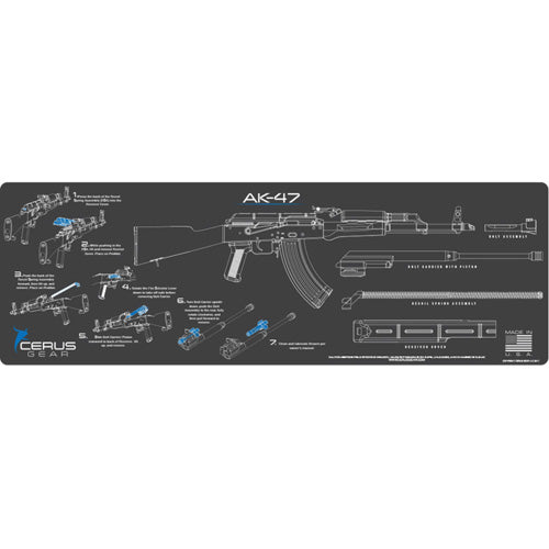 AK-47 Instructional Gun Cleaning Mat - Charcoal Gray/Blue