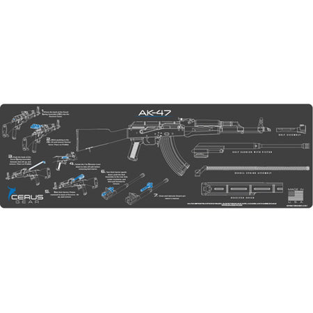 AK-47 Instructional Gun Cleaning Mat - Charcoal Gray/Blue