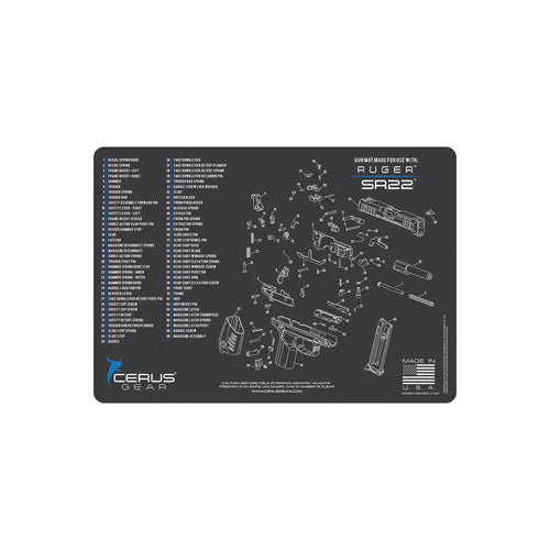 Ruger SR22 Schematic Handgun Gun Cleaning Mat - Gray 17x12