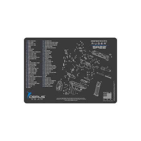 Ruger SR22 Schematic Handgun Gun Cleaning Mat - Gray 17x12