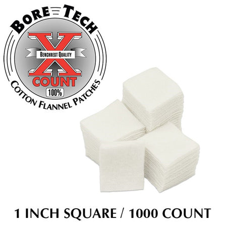 Bore Tech X-Count 1" Square Cotton Flannel Cleaning Patches 1000/Bag