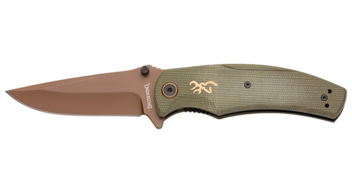 Browning Trailside Spring-Assisted Folding Knife 3.5in Drop Point D2 Steel Green Handle