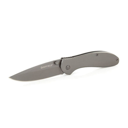 Sheffield Alloy Berda 3in Drop Point Assisted Opening Knife Gray Titanium Coated Handle