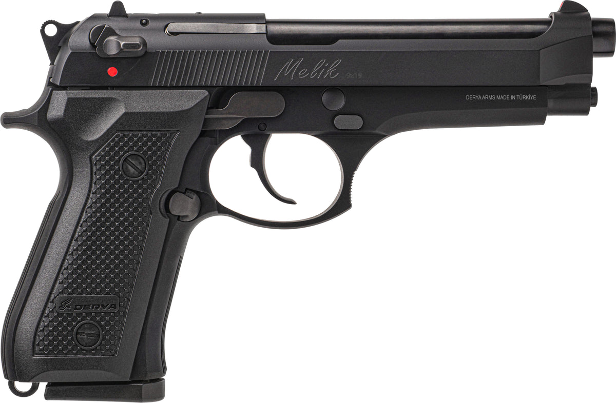 Derya Firearms MELIK9TR Melik 9mm Luger 17+1 4.90" Black Melonite Steel Barrel, Black Melonite Serrated Steel Slide, Black Aluminum Frame, Black Polymer Grip